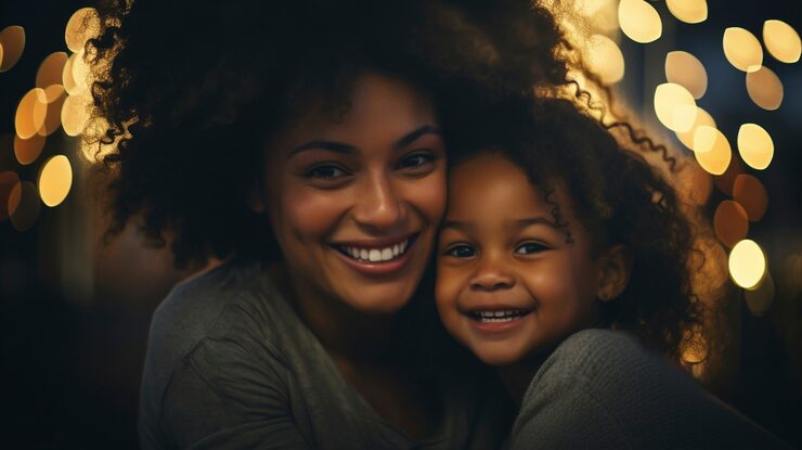 Smiling Mother and Daughter